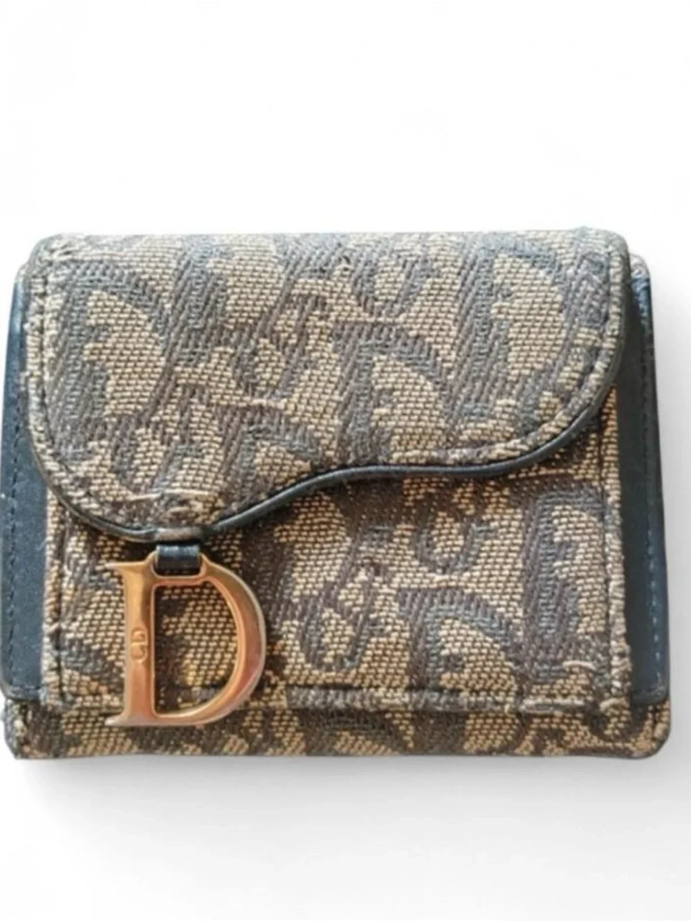Dior Brown Monogram Canvas Trifold Wallet with Gold D Charm